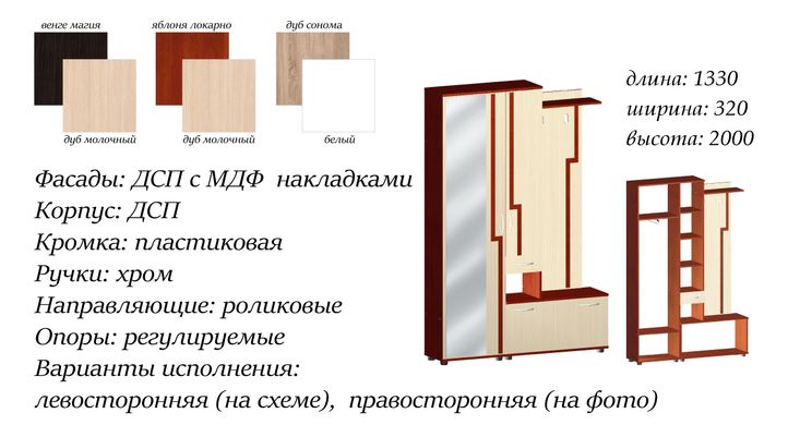 Прихожая "Агата" (сонома/белый) левая, 133